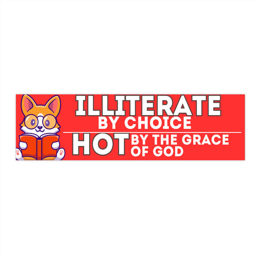 Illiterate By Choice Hot By the Grace of God Funny Bumper Sticker Decal