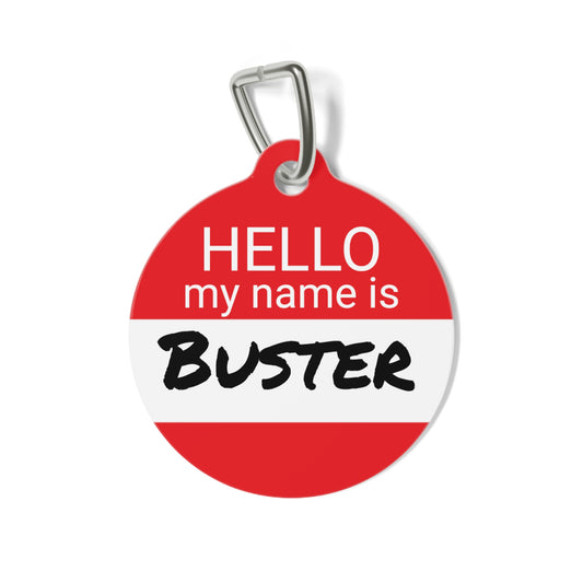 Hello My Name Is Double-Sided Pet ID Tag for Dogs and Cats