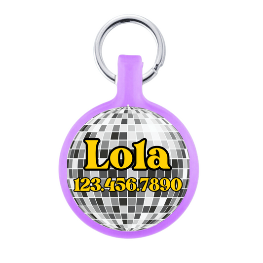 Disco Ball Party Dog or Cat ID Pet Tag with Optional Personalization