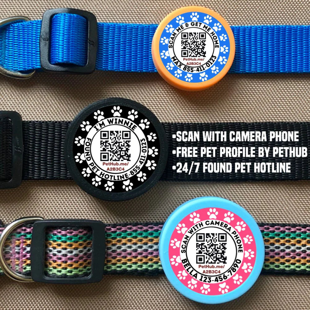 Paw Print Scannable QR Code TWIST Tag- Silent, Eco-Friendly, Ringless ID Tag for Cats and Dogs- Powered by PetHub