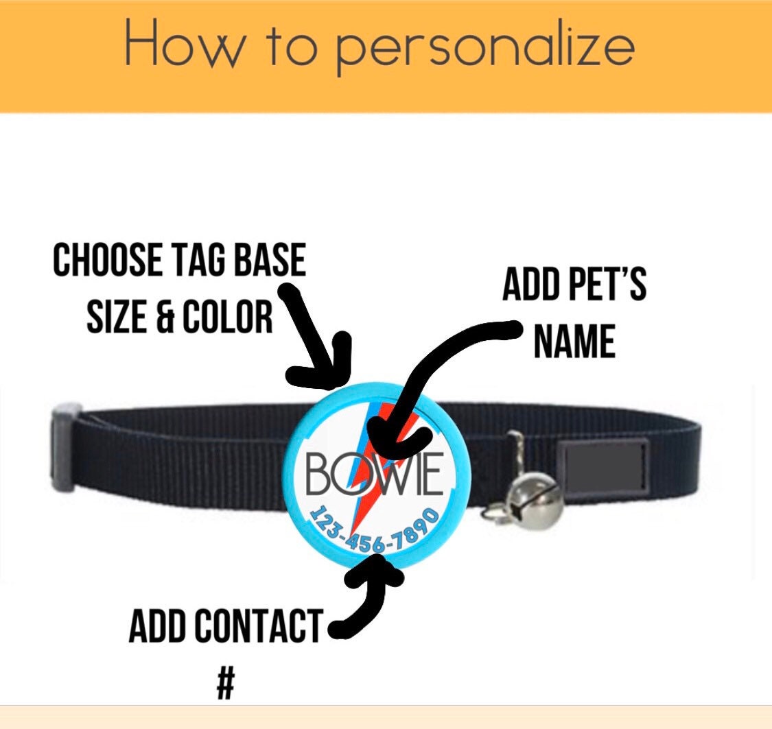 Bowie Ziggy Stardust Tag- Silent, Eco-Friendly, Ringless ID Tag for Cats and Dogs