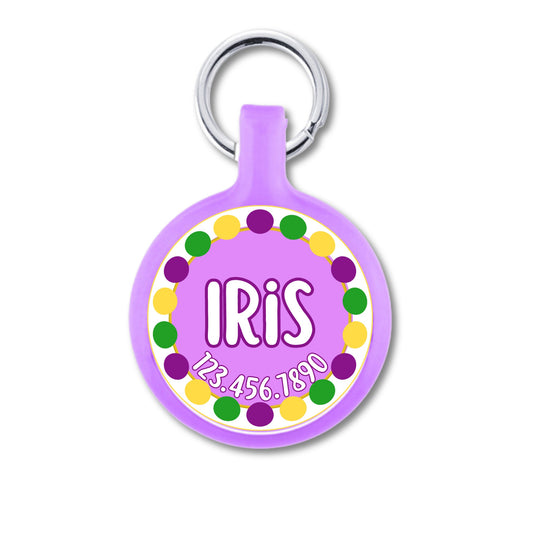 Mardi Gras Pom Pom Personalized Dog ID Pet Tag Custom Pet Tag You Choose Tag Size & Colors